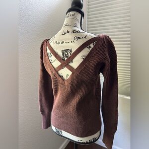Anthropologie Maeve Cross Back V-neck Sweater XS Cocoa